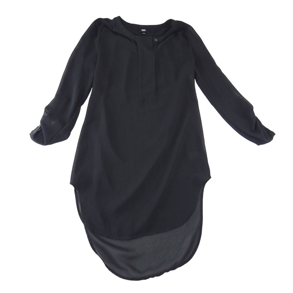 Mossimo Womens XS Black High Low Tunic Blouse Long Sleeve Split Neck‎ Top